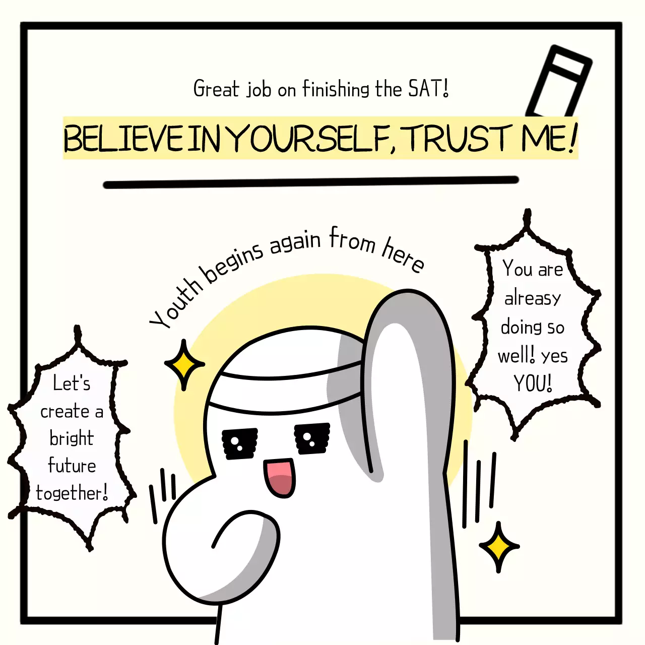 노란색 만화 동기 부여 발표 소셜 미디어 게시물