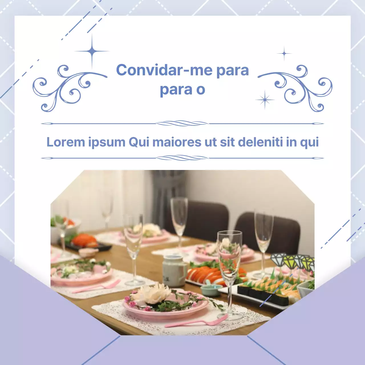 Um convite luxuoso para um salão de festas em lilás