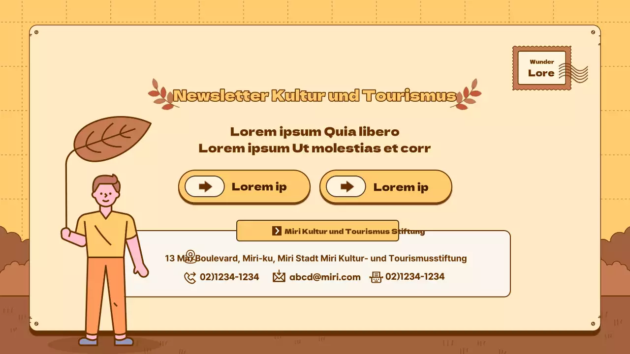 Ein einfacher gelber und brauner Newsletter für den Kulturtourismus