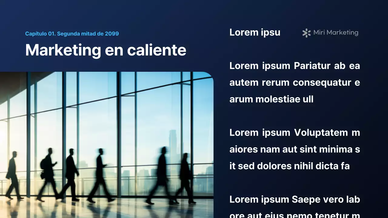 Un moderno informe de marketing en azul marino y blanco