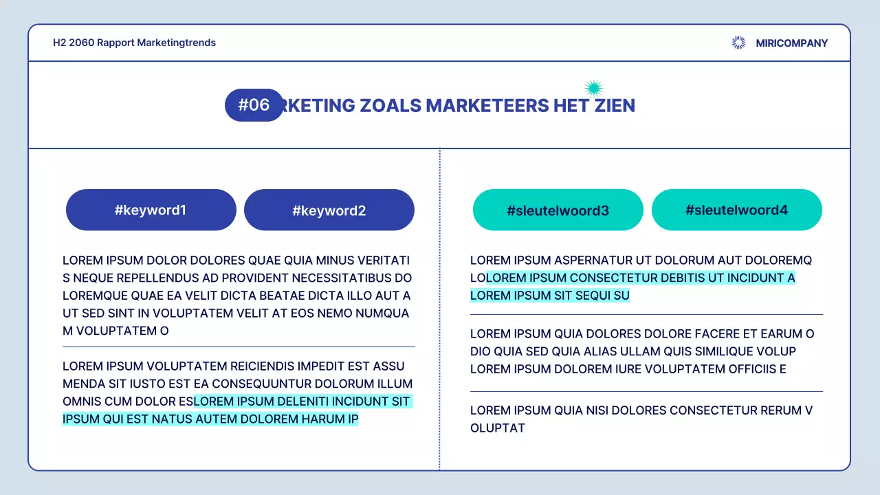 Een eenvoudig marketingtrendrapport in marineblauw en mintgroen