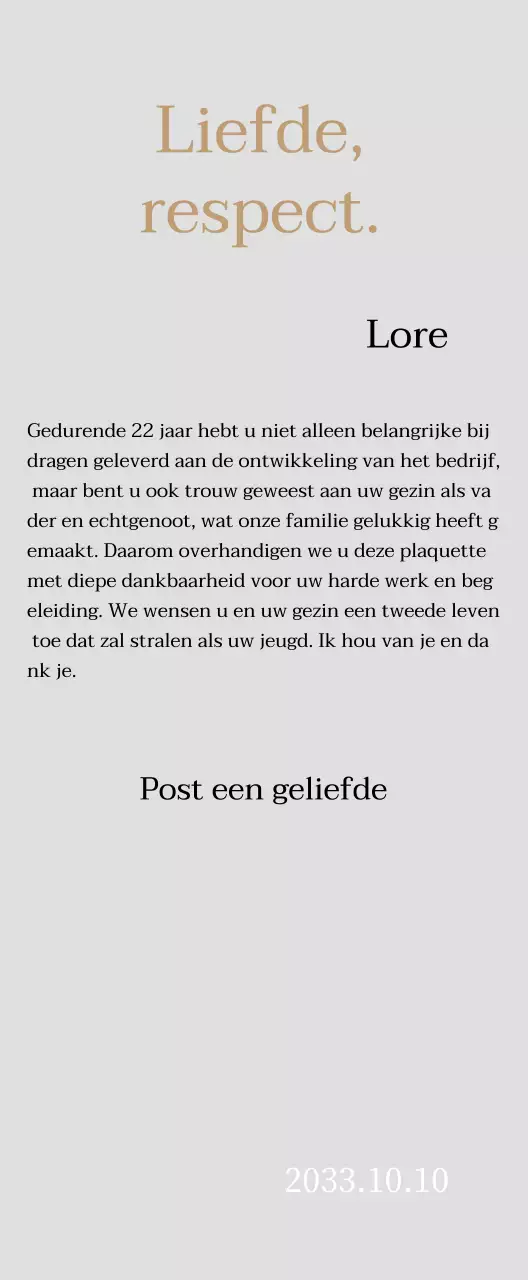 Classy bedankbord met goud en bladeren