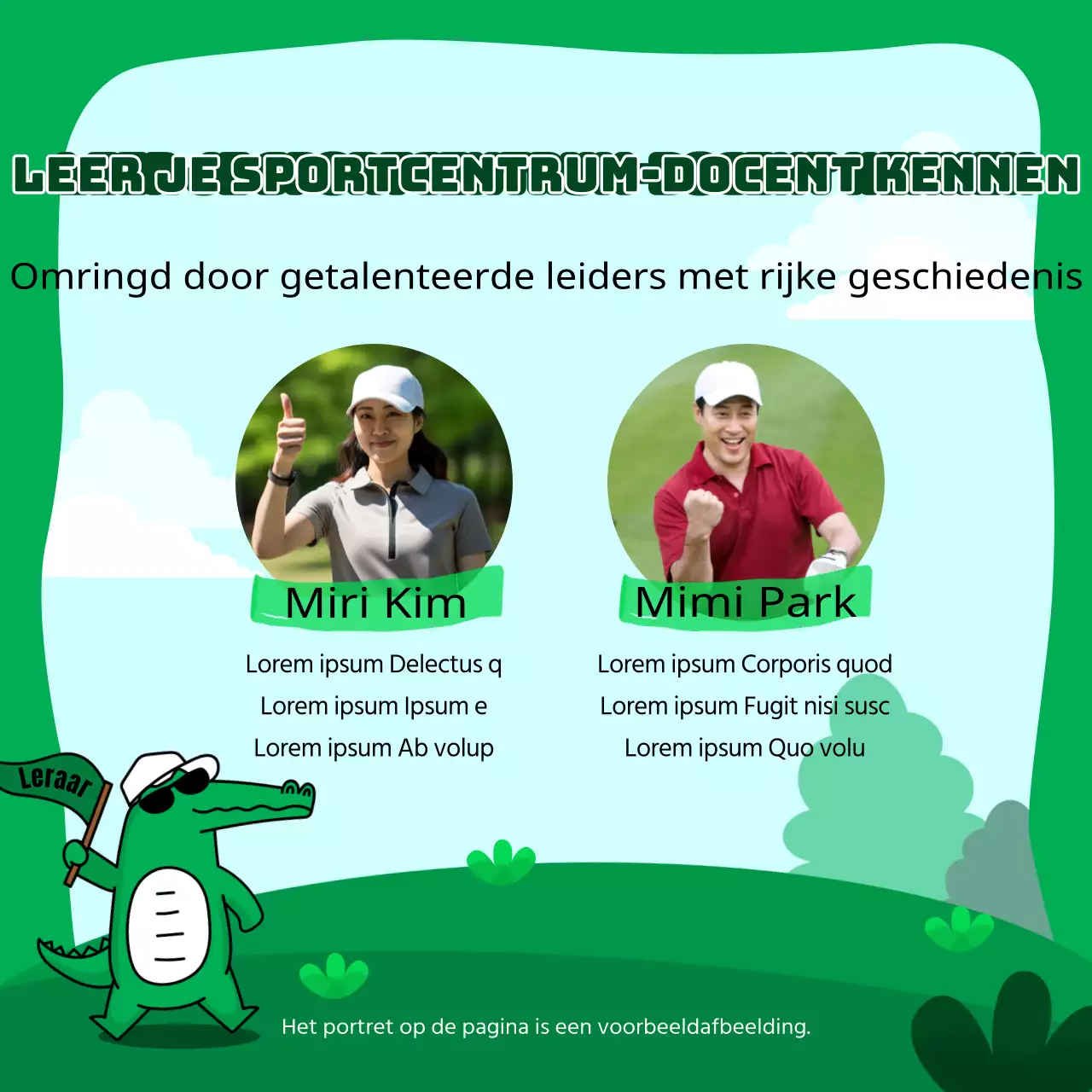  Kitscherige aankondiging voor werving van sportclubs in groen en lichtblauw