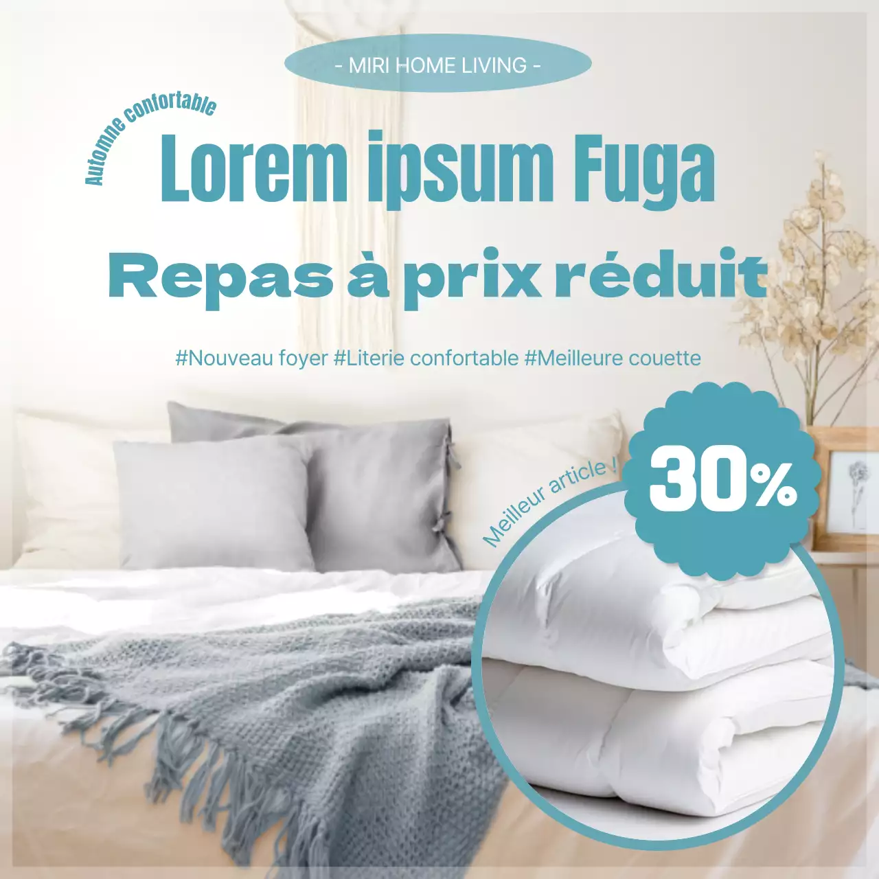 Promouvoir une literie moderne en bleu clair et beige