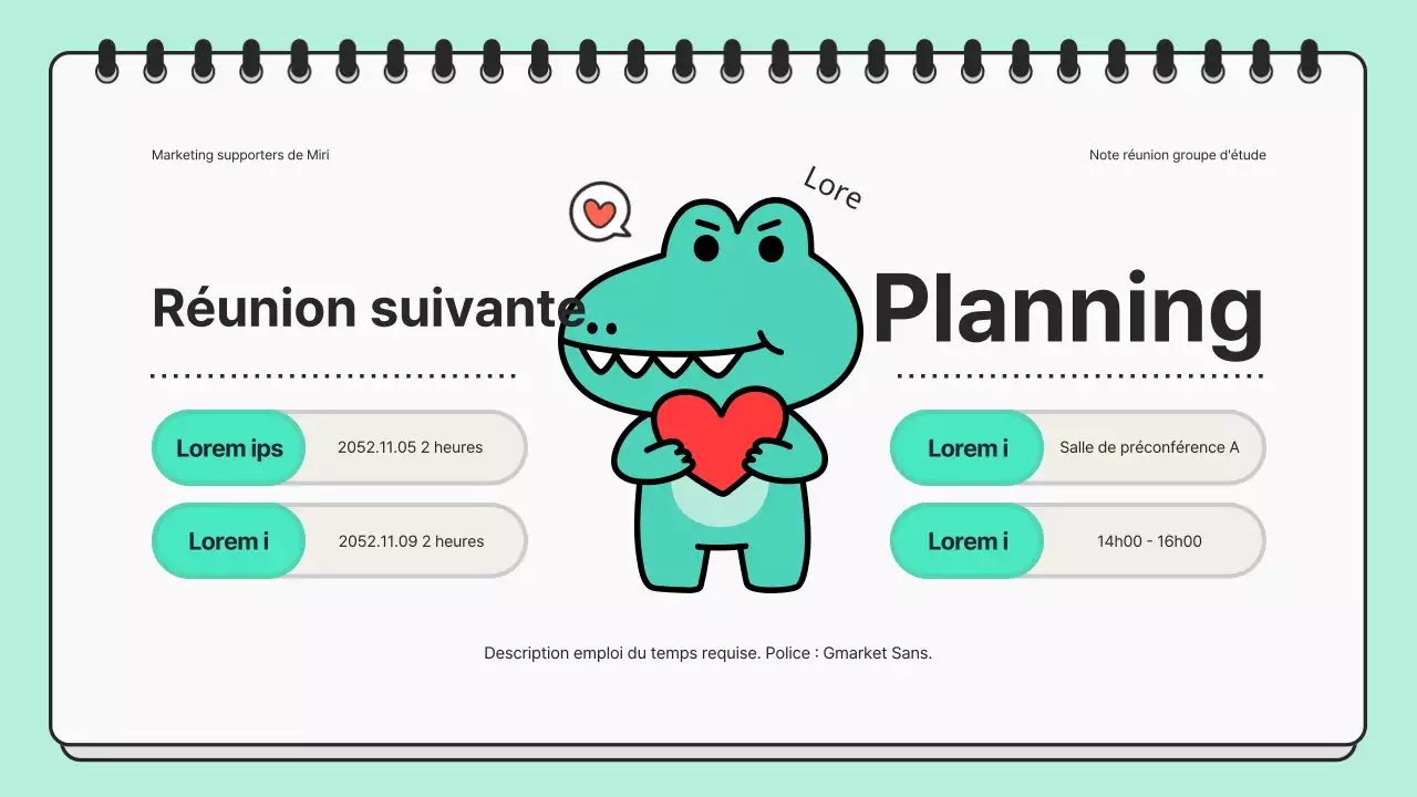 Présentation minimaliste d'une réunion d'étude en menthe et noir