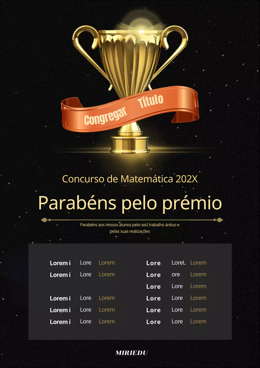 Lista de prémios de promoção escolar elegante com imagem de troféu dourado com pontos dourados e cor de laranja