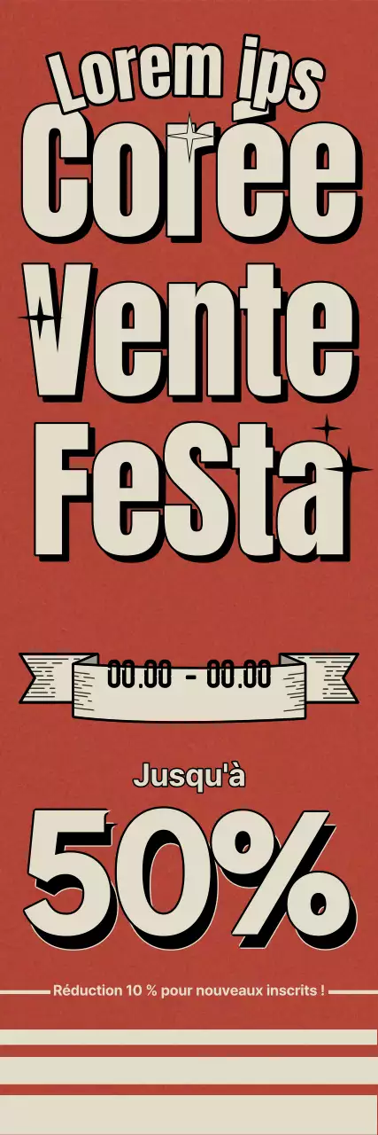 Korea Sale Festa, événement de réduction des achats, avec un fond orange d'inspiration vintage et une police de caractères rétro