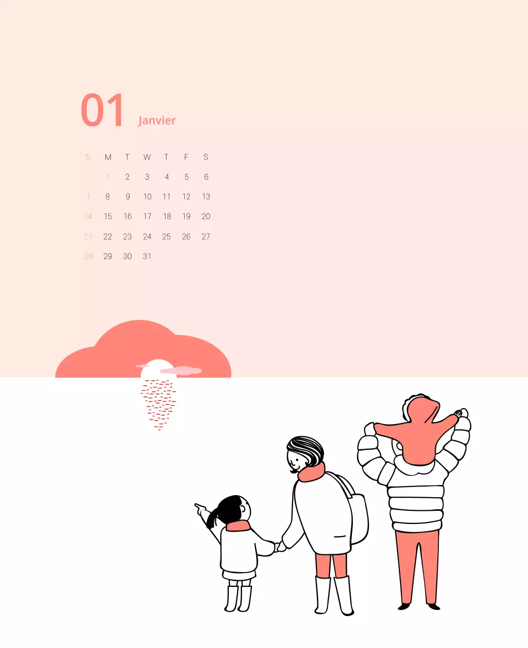 Calendrier illustré multicolore