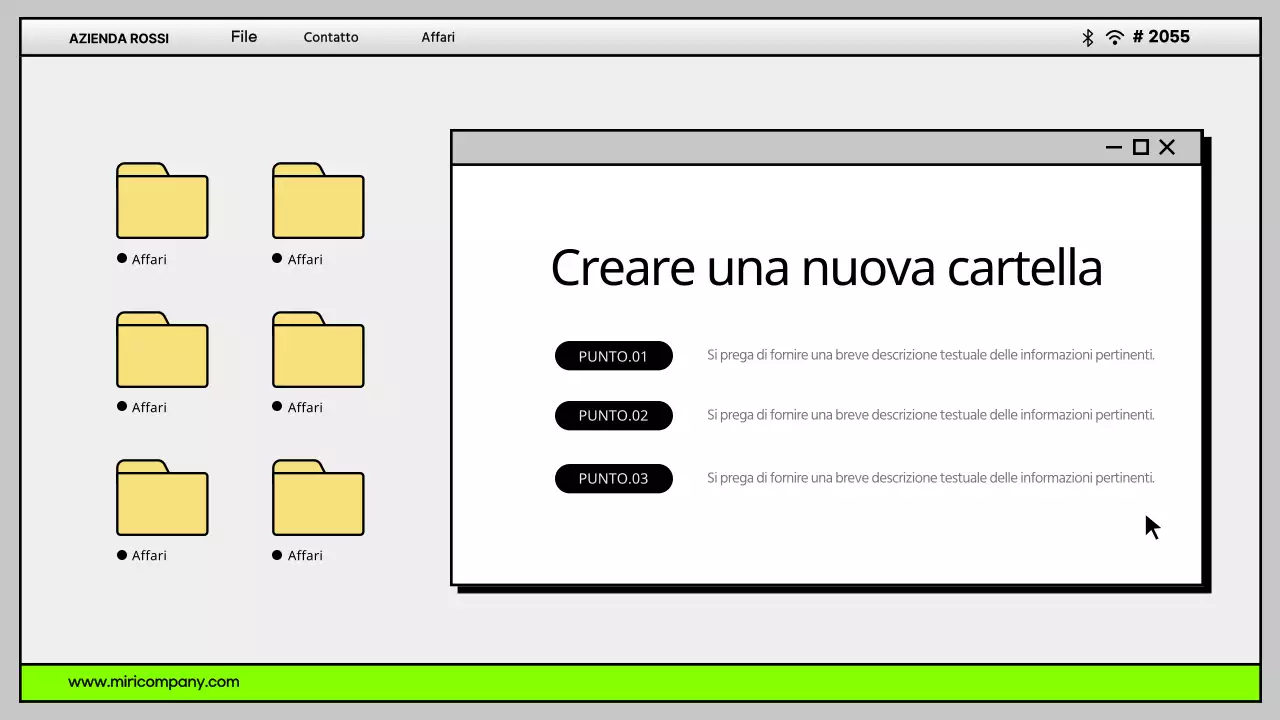 Semplice interfaccia utente del desktop del computer in grigio e chartreuse Profilo aziendale