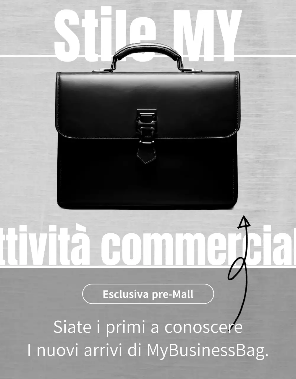 Pubblicità di borse minimaliste in bianco e nero