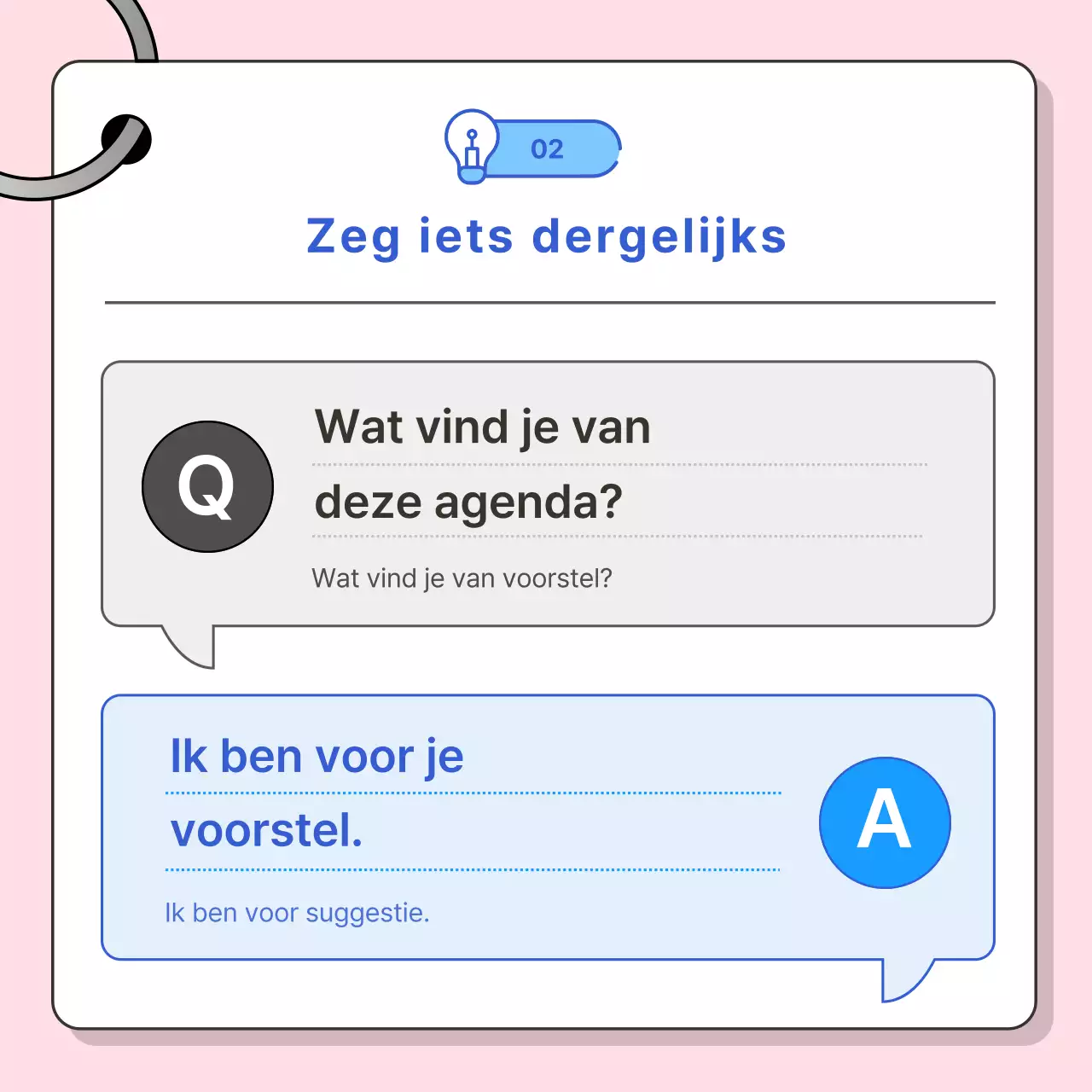 Stimuleer conversaties in zakelijk Engels met een roze en blauw kleurenschema