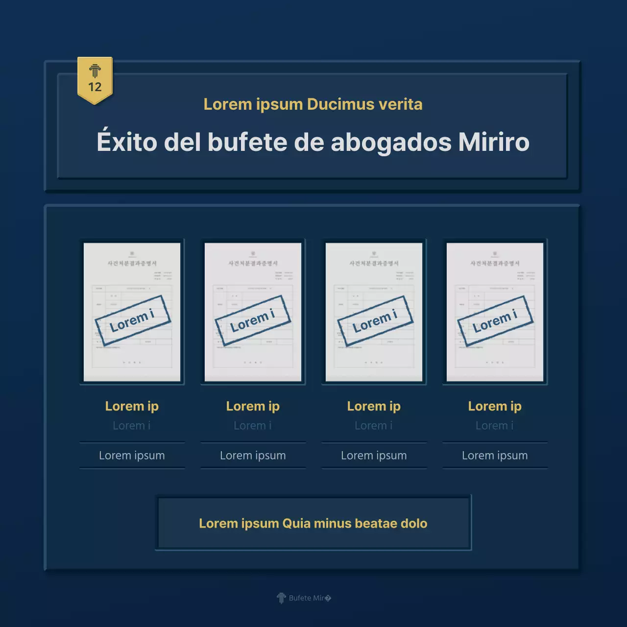 Un sencillo perfil de empresa de bufete de abogados en azul y amarillo