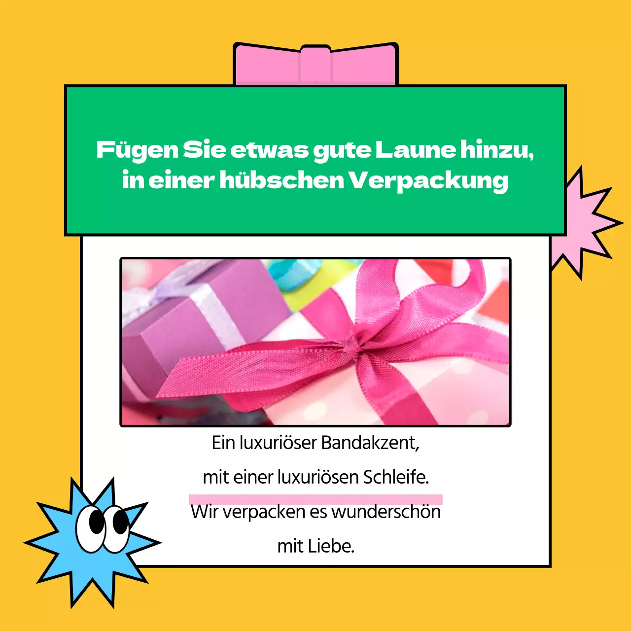 SATs-Geschenkvorschläge im Pop-Art-Stil in Gelb und Grün
