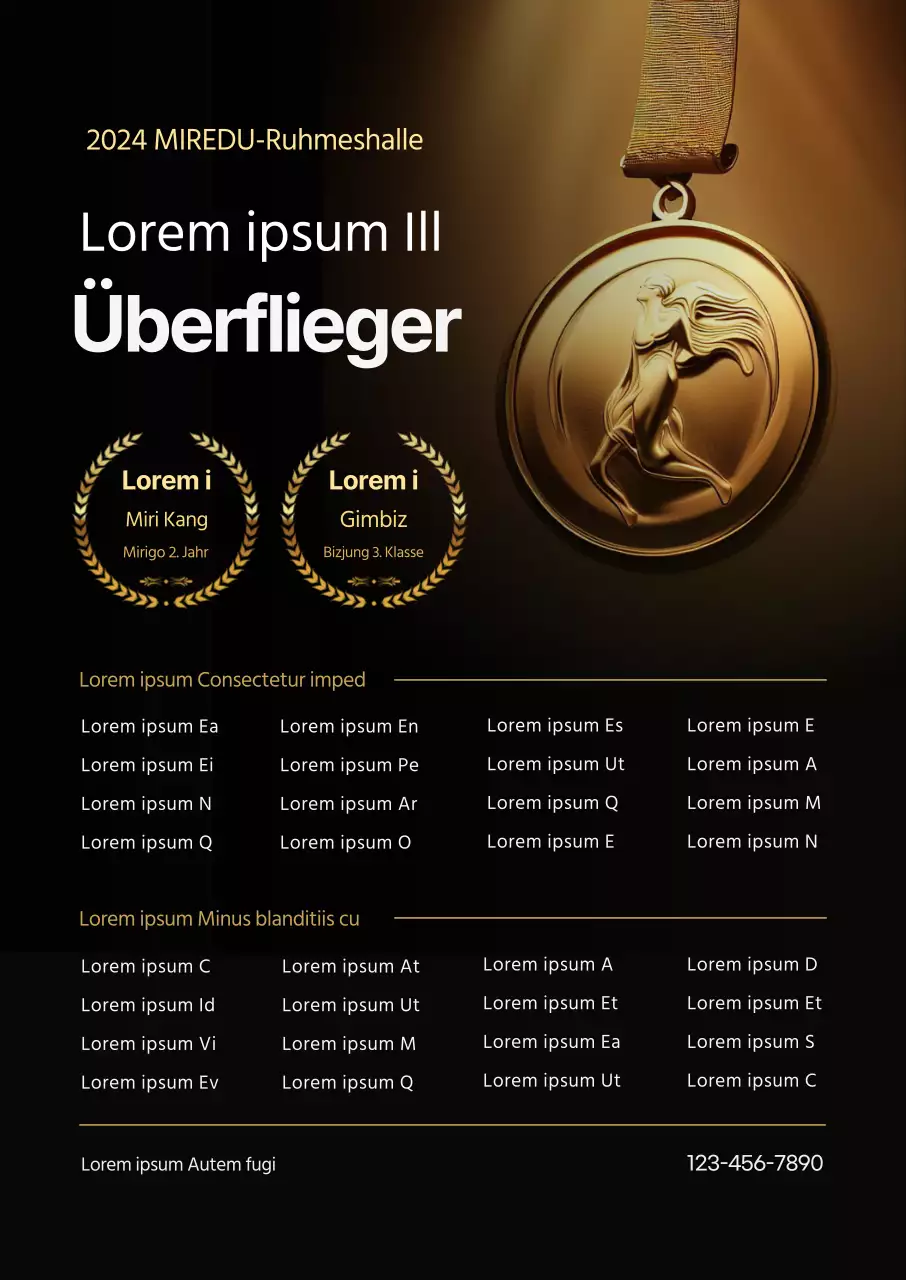 Werbung für eine luxuriöse Akademie für Hochbegabte mit dem Bild einer Goldmedaille mit goldenen Punkten