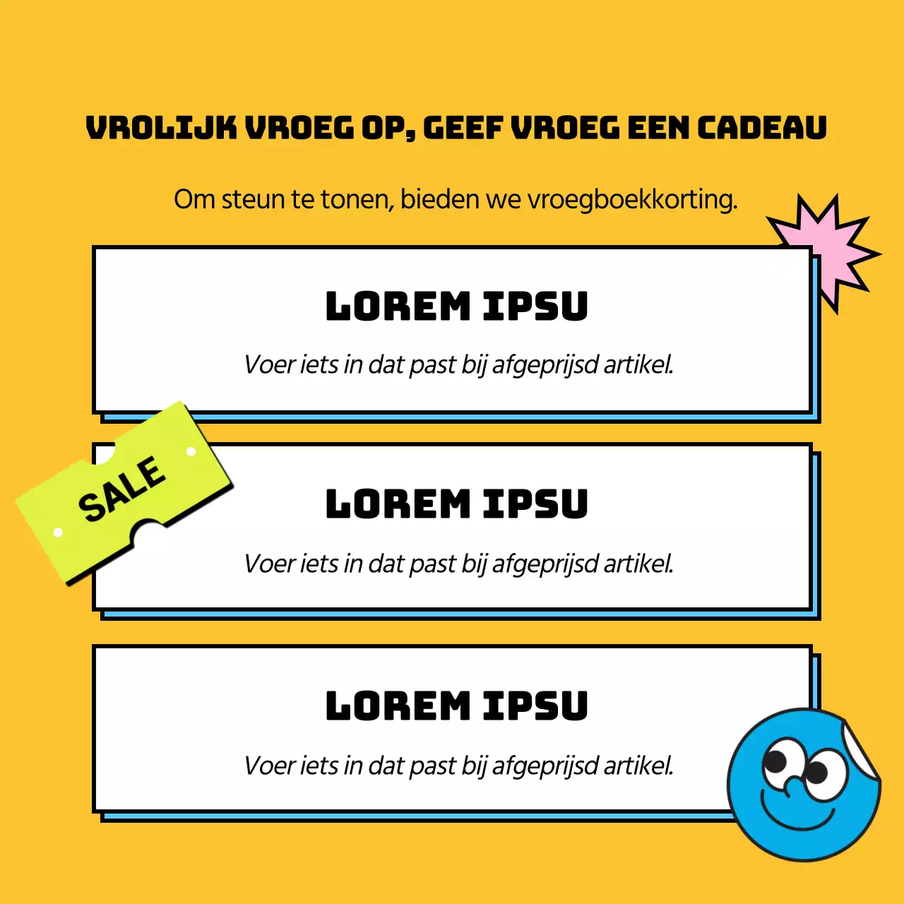 Pop-art stijl SATs cadeausuggesties in geel en groen