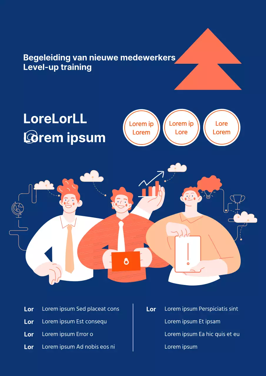 Promoot interne trainingsseminars met marineblauwe en oranje trends