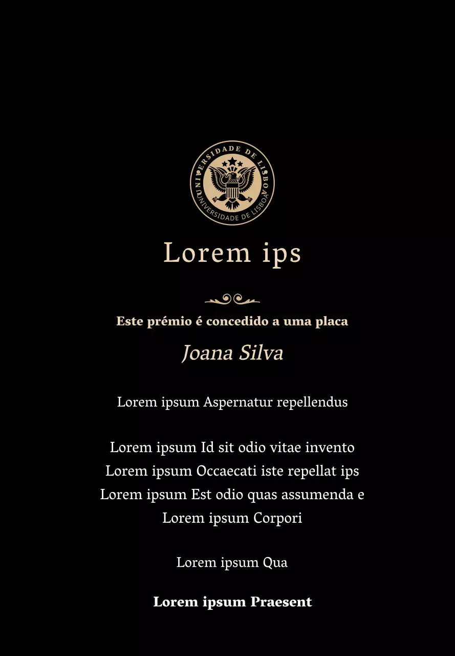 Placa de grau luxuosa com o logótipo da escola e acabamento dourado