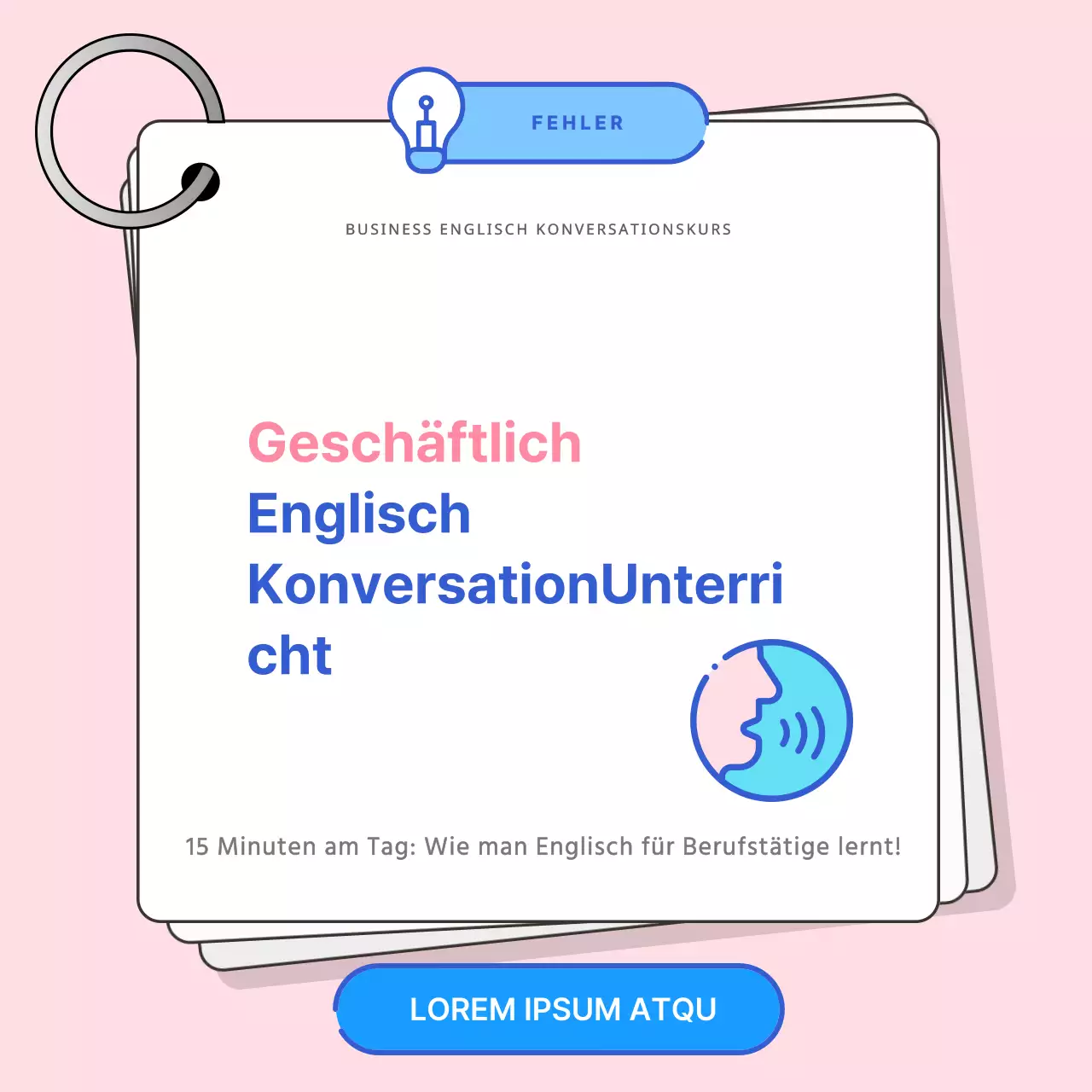 Förderung von Gesprächen in Geschäftsenglisch mit einem rosa und blauen Farbschema