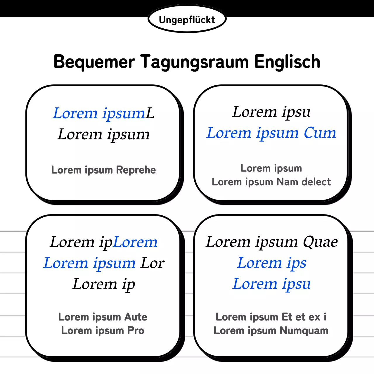 Kitschige englische Geschäftspost in blau und schwarz-weiß