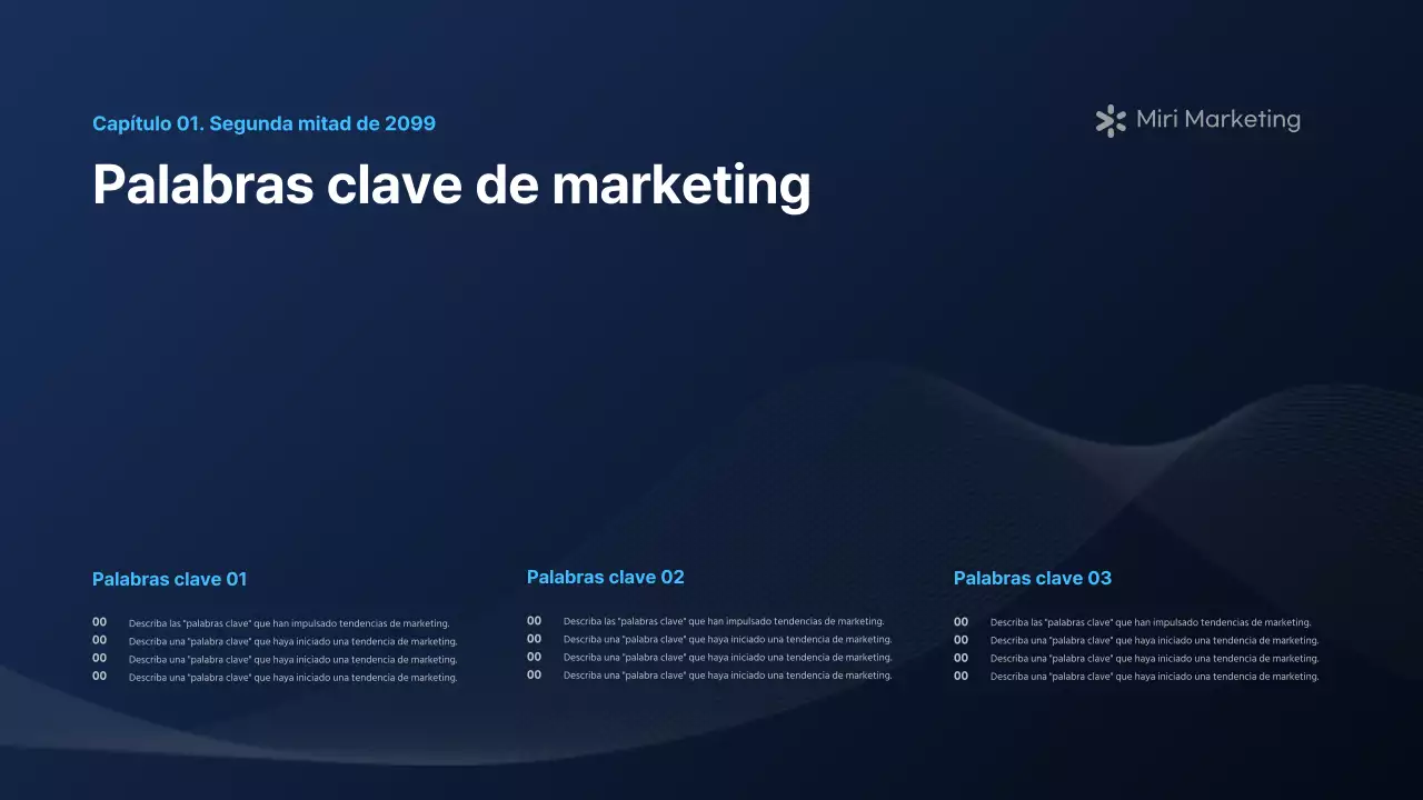 Un moderno informe de marketing en azul marino y blanco