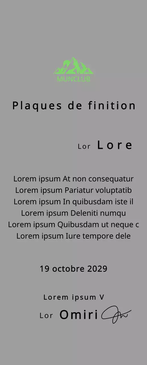 Plaque de finisher d'un club de montagne avec logo du club, illustration d'une montagne verte