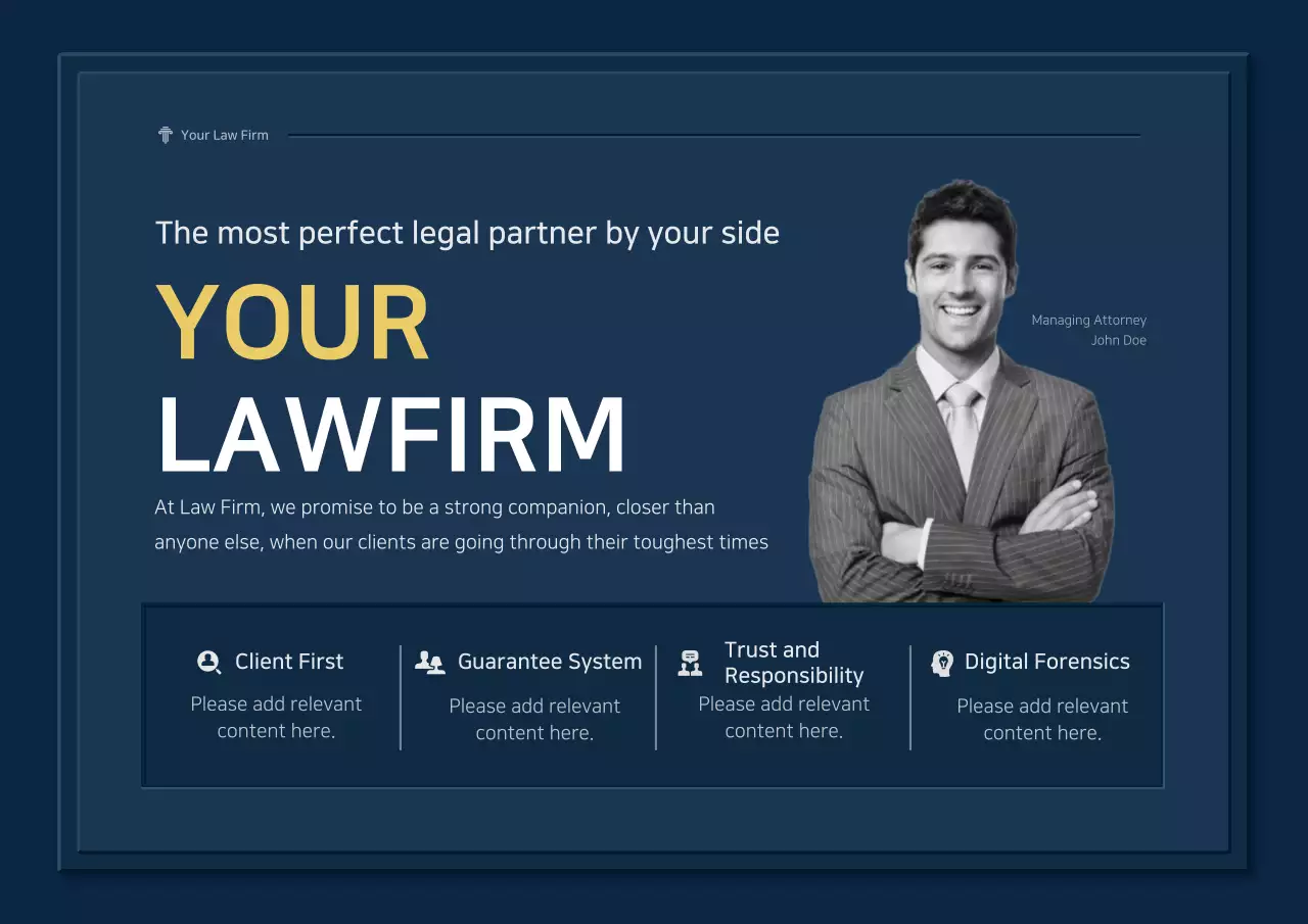 Promoting a high-end law firm in navy blue and yellow