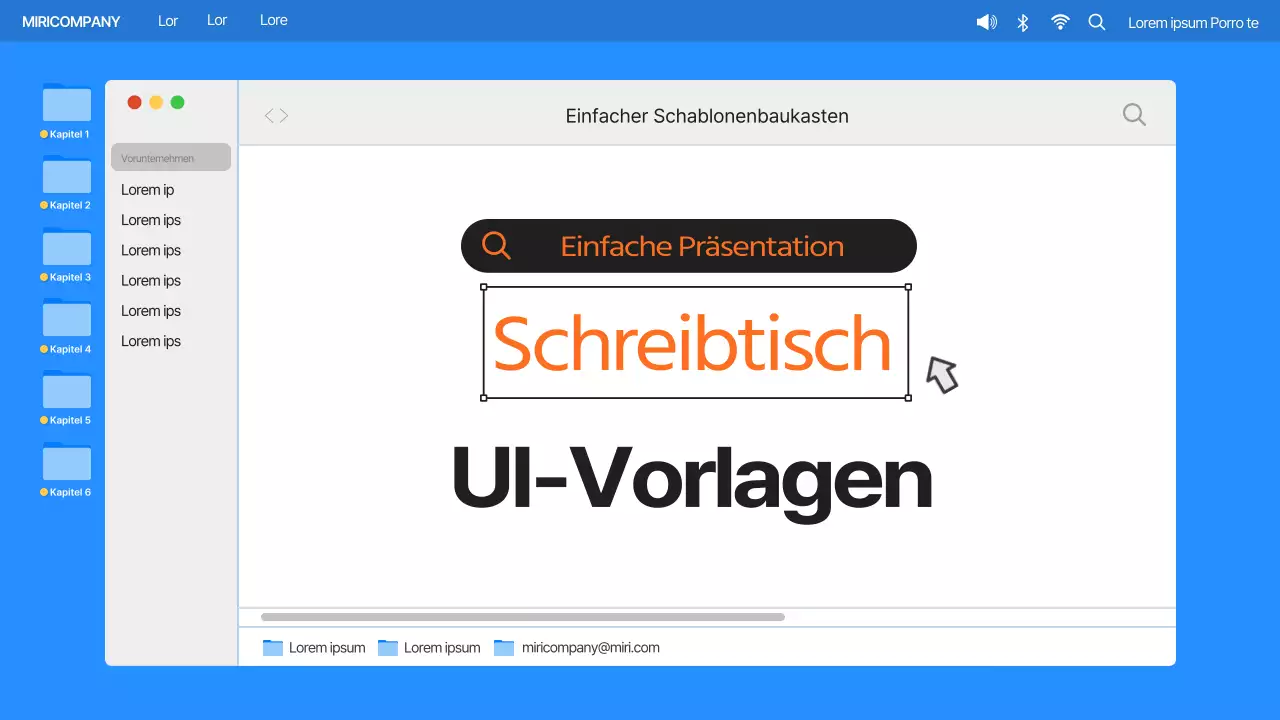 Einfache Computer-Desktop-UI in Blau und Orange Firmenprofil