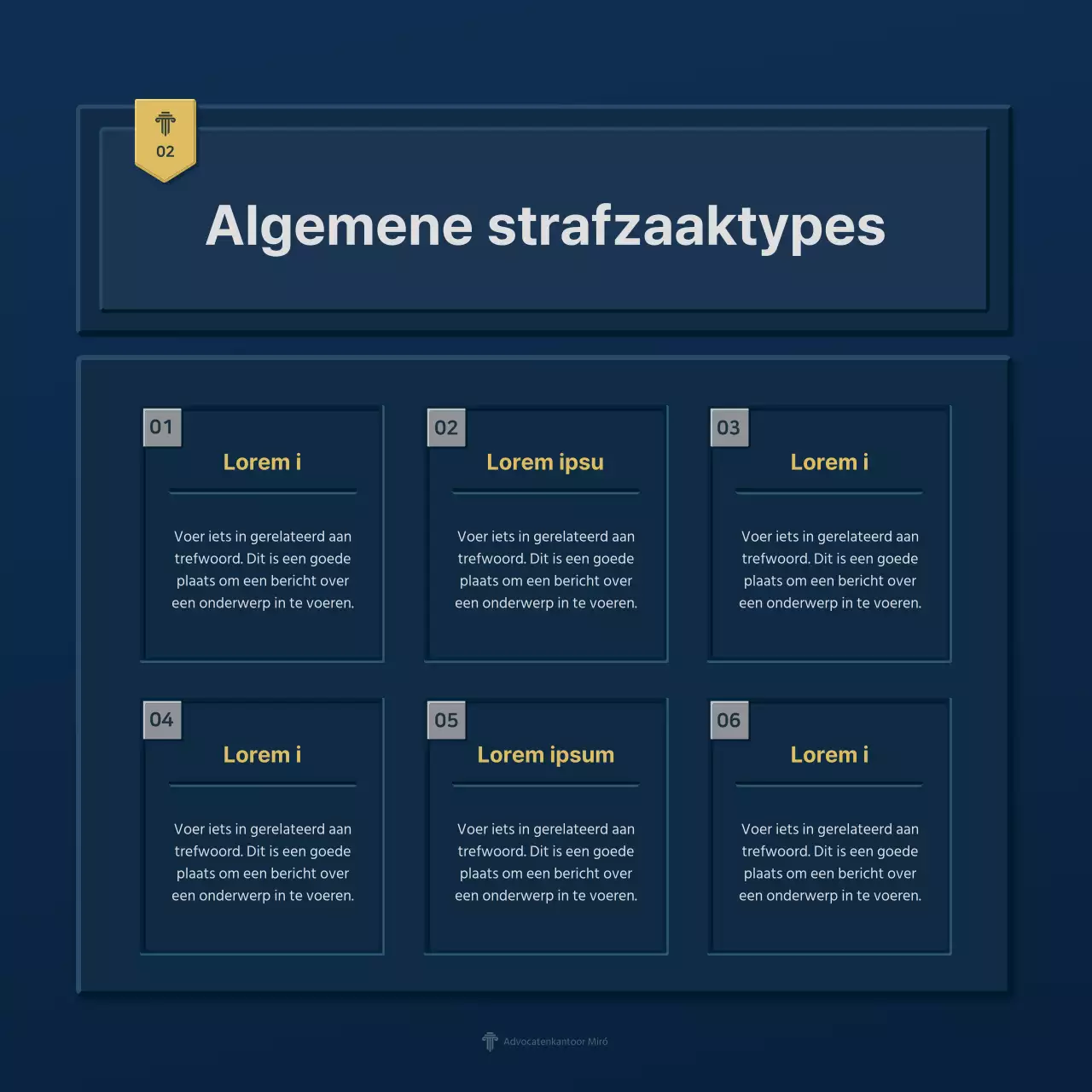 Een eenvoudig blauw en geel bedrijfsprofiel van een advocatenkantoor