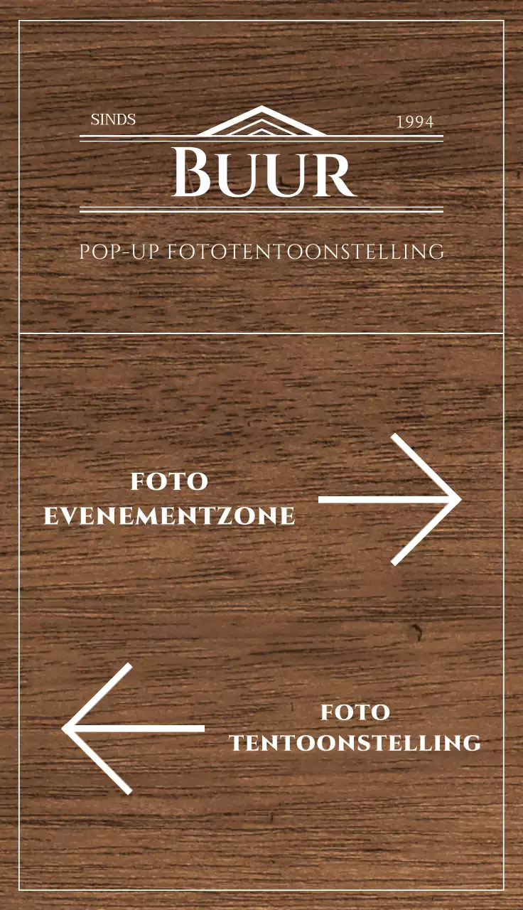Witte pop-up fototentoonstelling voor sociale ondernemingen bewegwijzering