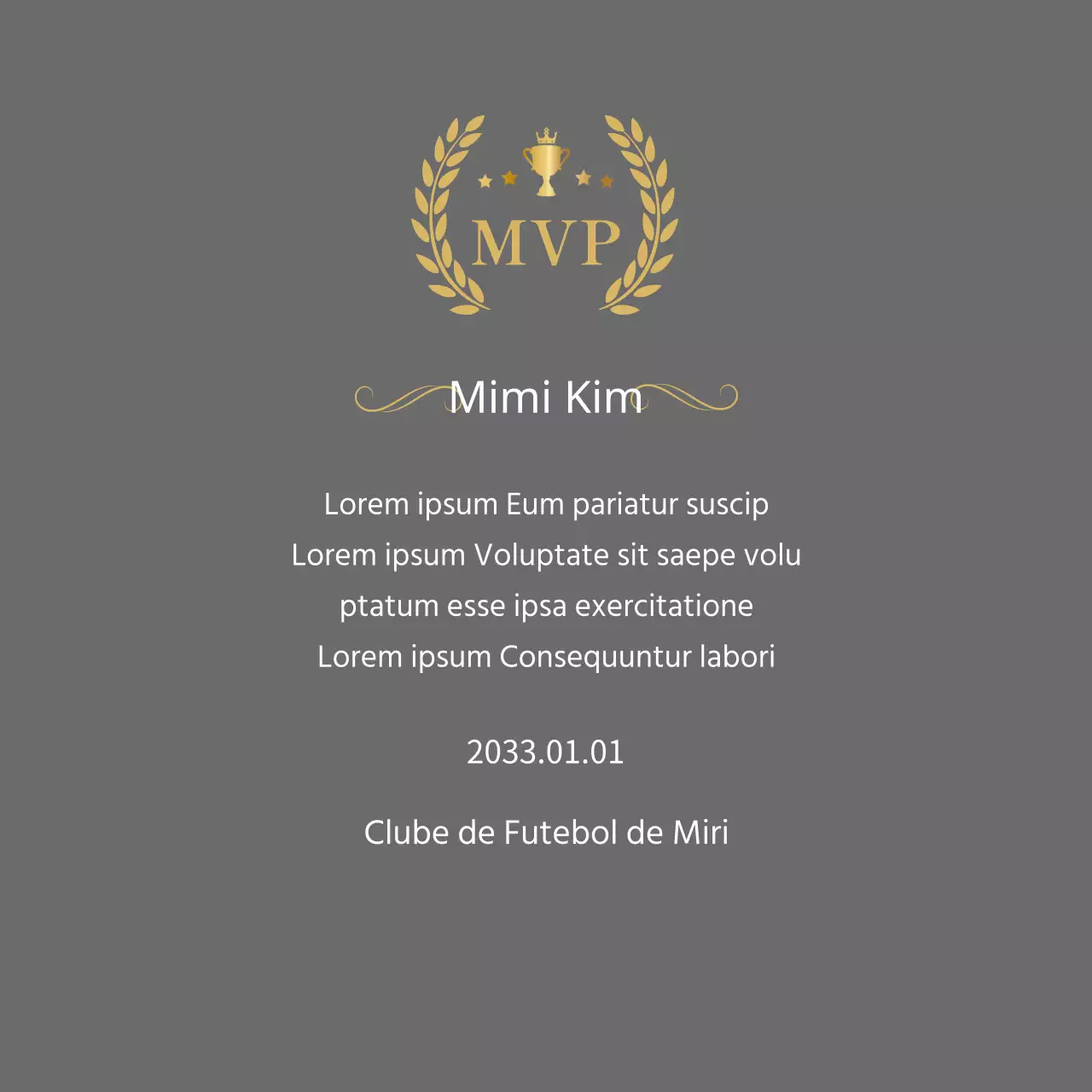 Placa do campeonato com louros dourados e troféu