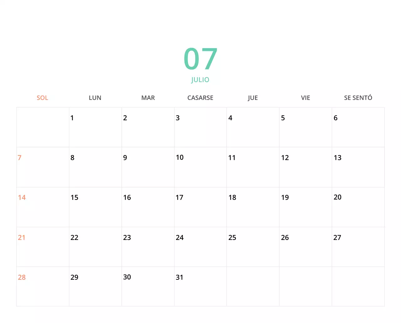 Bonito calendario de sobremesa ilustrado de temática familiar en color verde