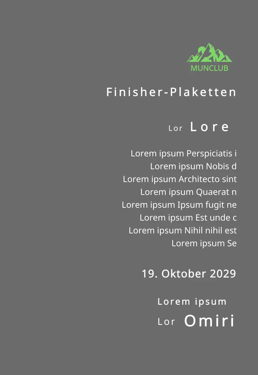 Finisher-Plakette eines Bergclubs mit Clublogo-Konzept und grüner Bergillustration