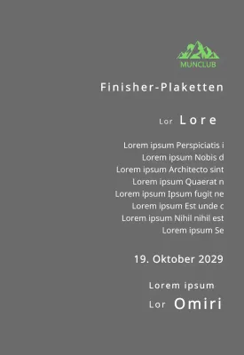 Finisher-Plakette eines Bergclubs mit Clublogo-Konzept und grüner Bergillustration