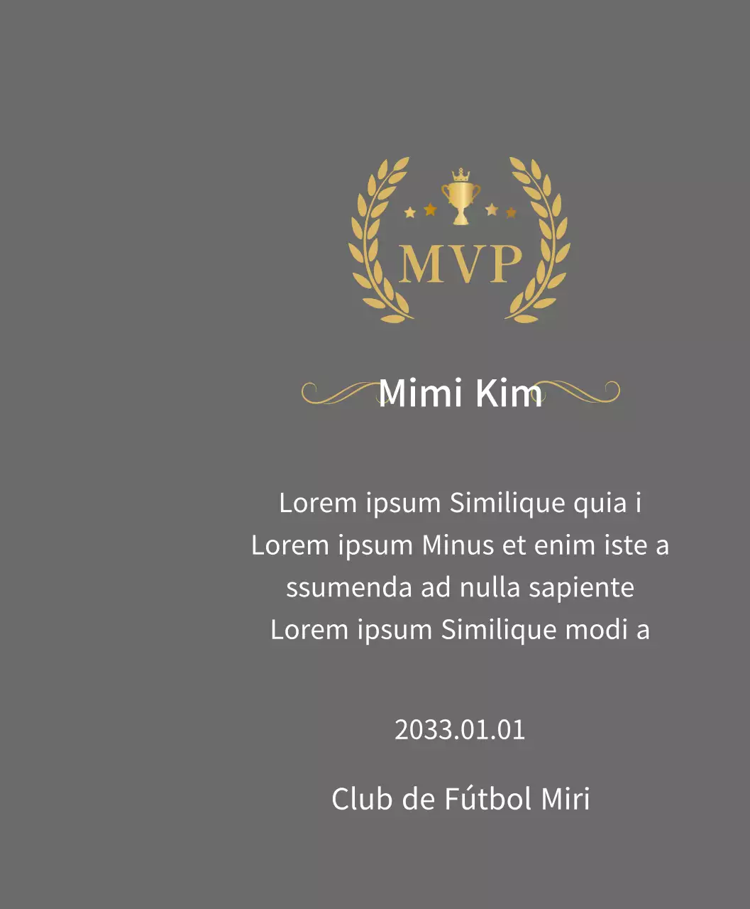 Placa del campeonato con laureles dorados y trofeo