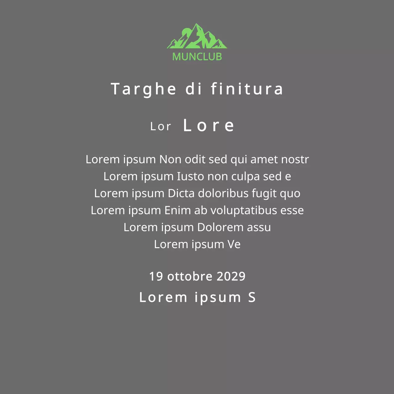 Targa per i finisher di un club di montagna con il concetto di logo del club e illustrazione di una montagna verde