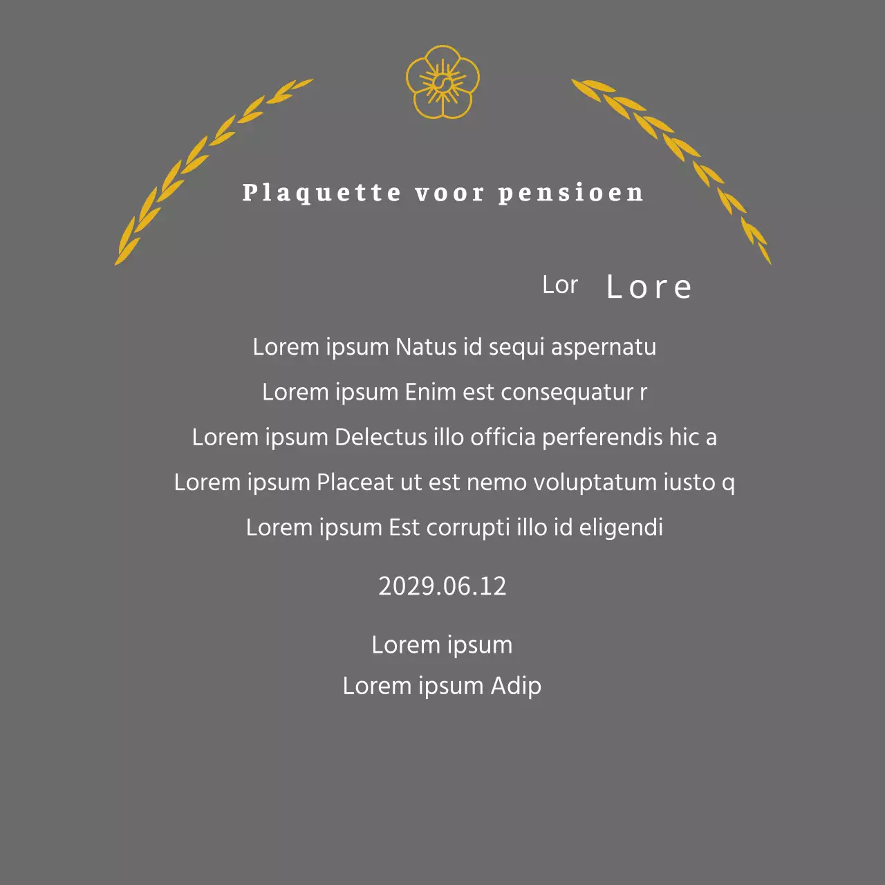 Lijst concept waardering plaquette met laurierbladeren en lijn bloemen