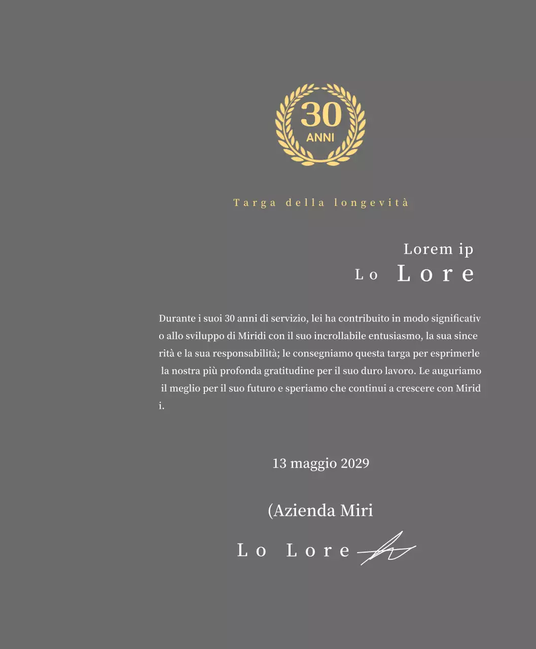 Concetto di targa aziendale di lungo servizio con simbolo dell'alloro