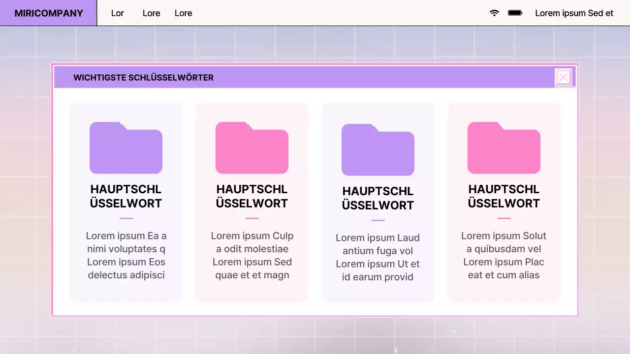 Bericht im Retro-Browser-Design in Lila und Rosa