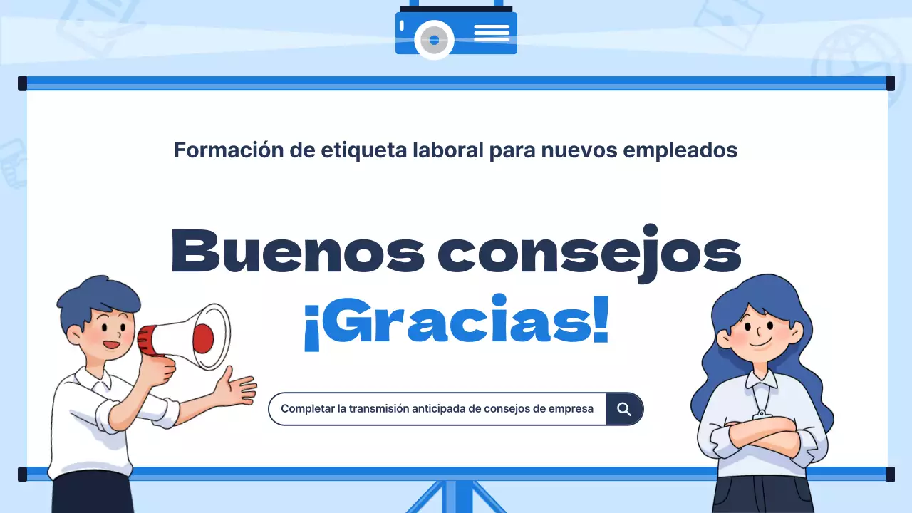 Moderno material de formación para nuevos empleados con fondo azul claro