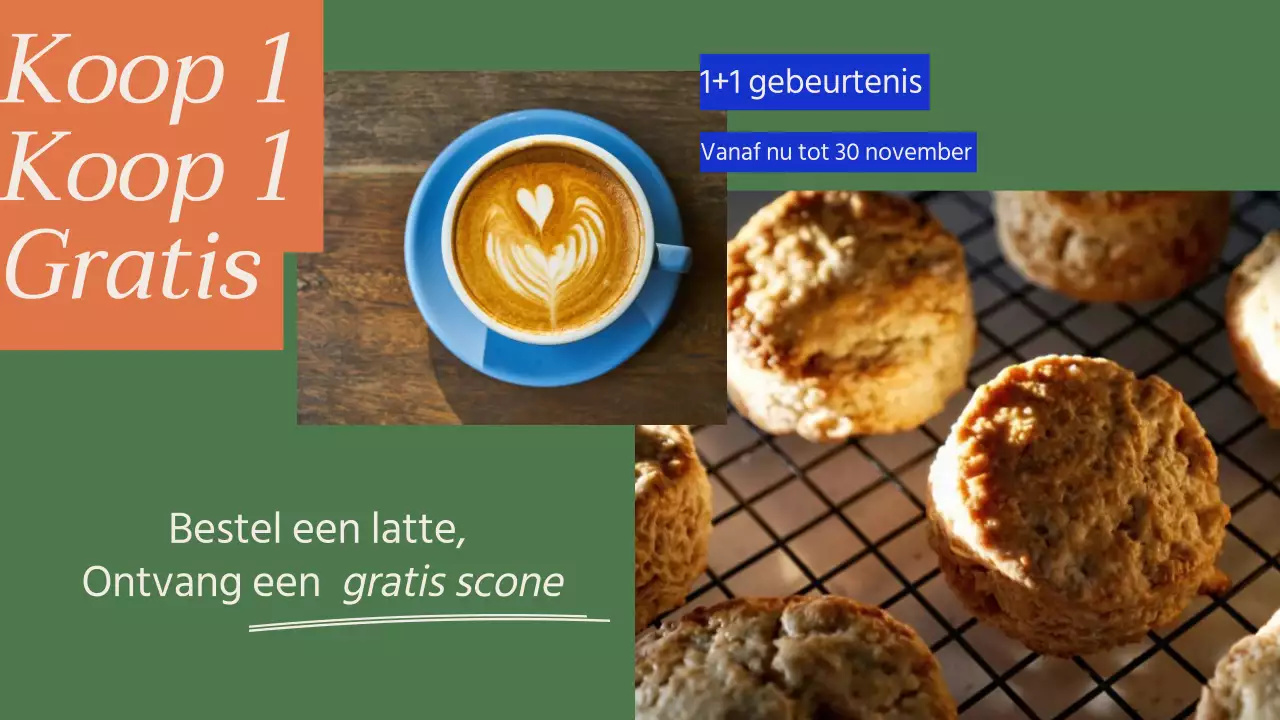 Minimalistische menureclame in de winkel in groen en oranje