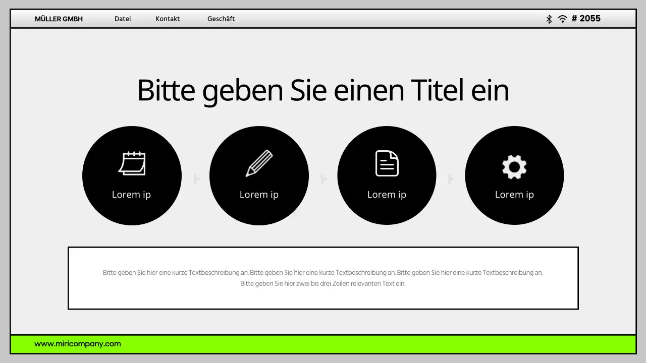 Einfache Computer-Desktop-Benutzeroberfläche in Grau und Chartreuse Firmenprofil