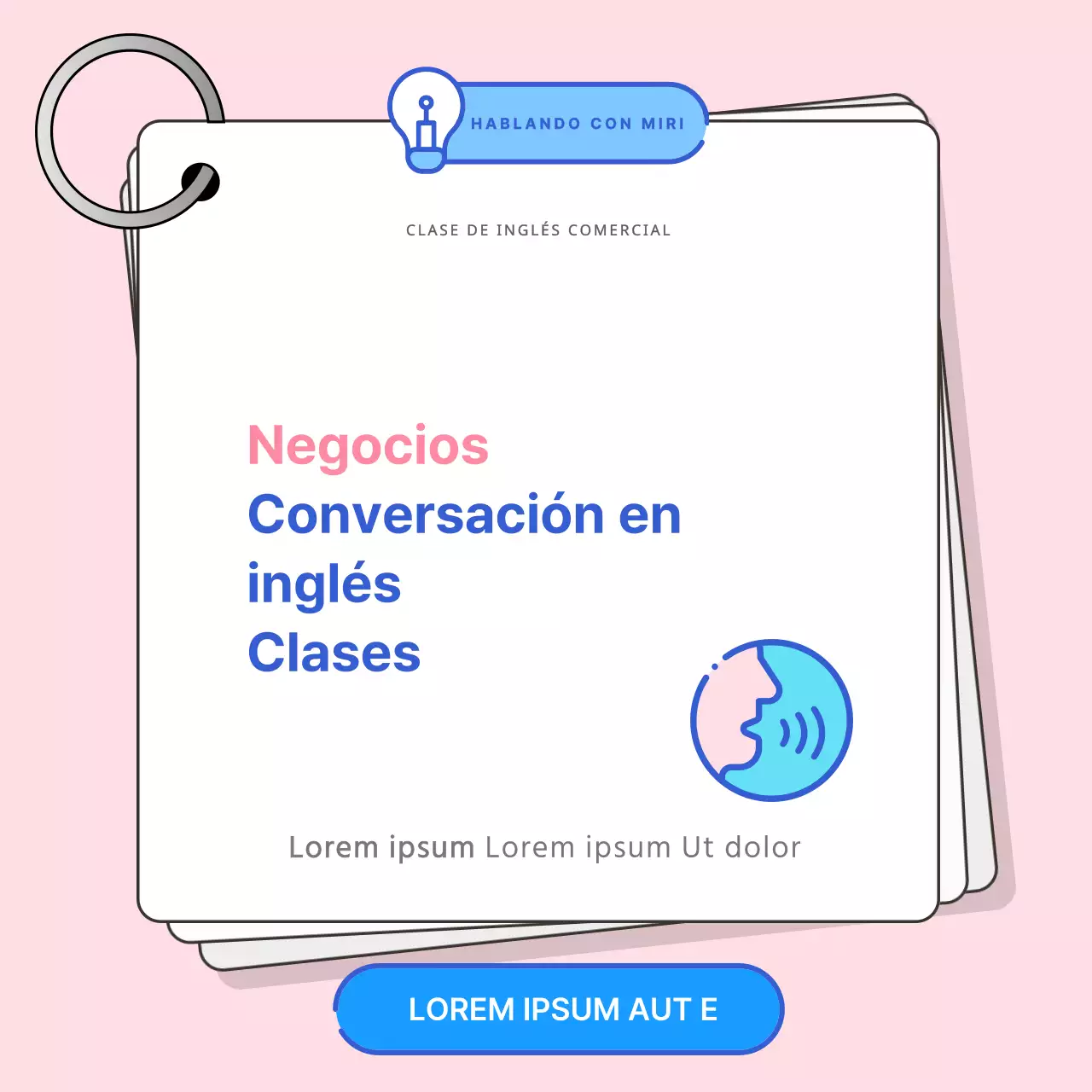 Promueva las conversaciones en inglés de negocios con una combinación de colores rosa y azul