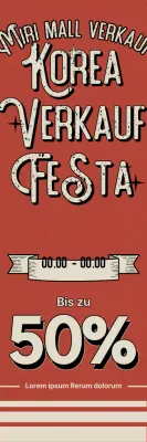 Korea Sale Festa Einkaufsrabatt-Veranstaltung mit orangefarbenem Hintergrund im Vintage-Stil und Retro-Schriftart