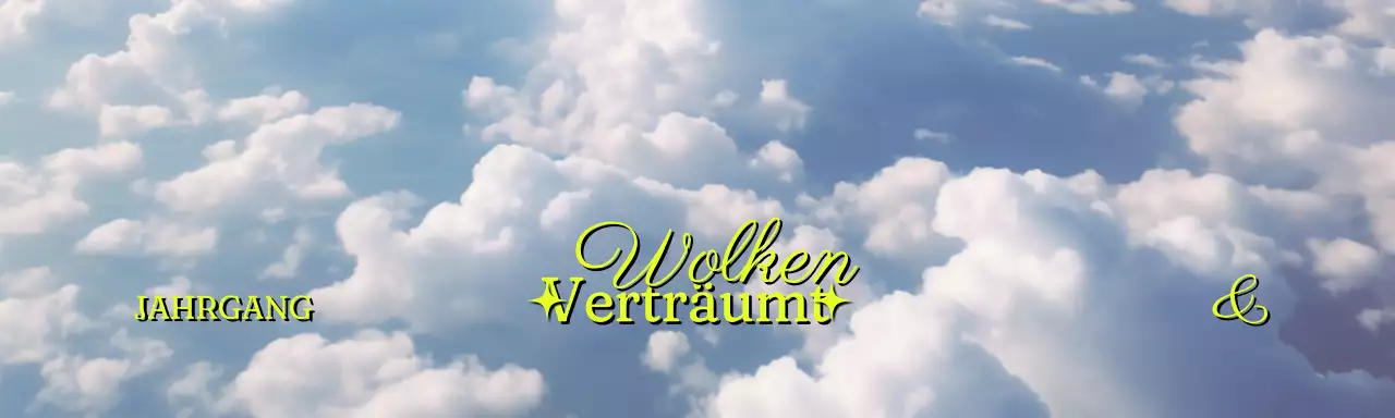 Vintage-inspirierte sentimentale Ware Header tack mit einem Foto von Wolken im Hintergrund