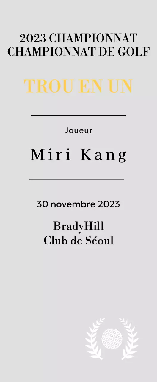 Plaque du gagnant d'un trou d'un coup au golf avec balle de golf et couronne de laurier (illustration)