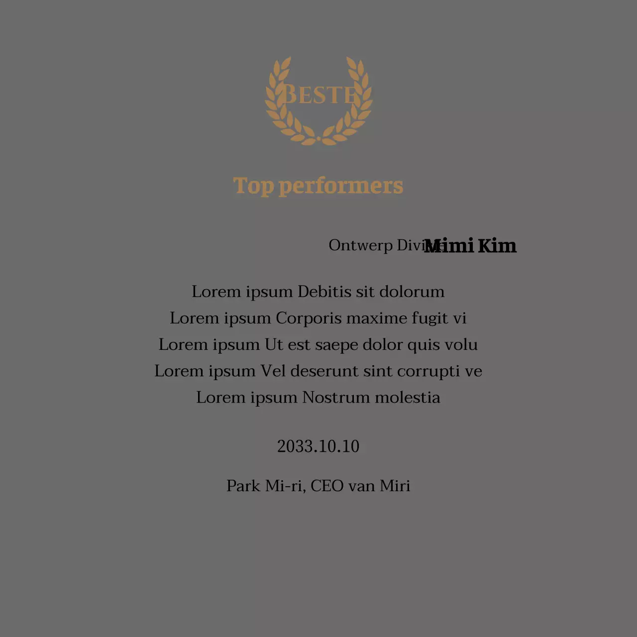 Luxe bedankbord met gouden lauweren en stempel