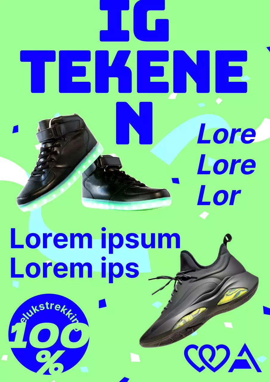Trendy sneaker-evenementadvertentie in chartreuse en blauw