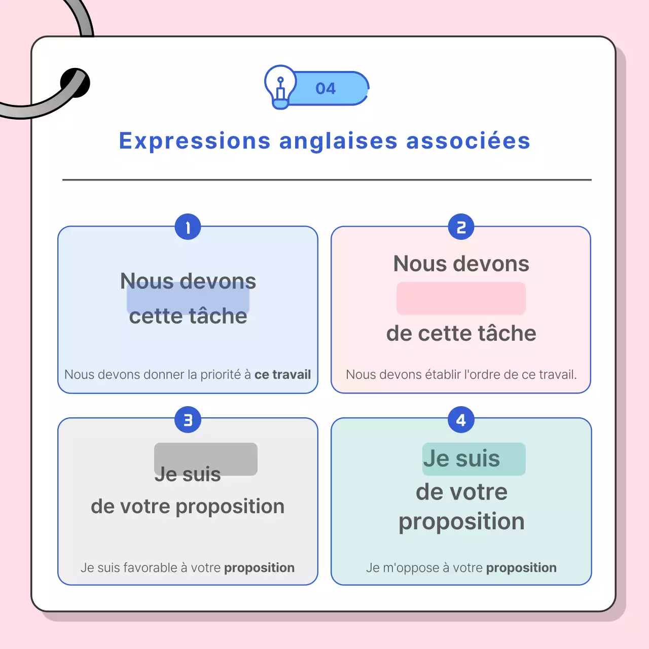 Promouvoir les conversations en anglais des affaires grâce à une palette de couleurs rose et bleue