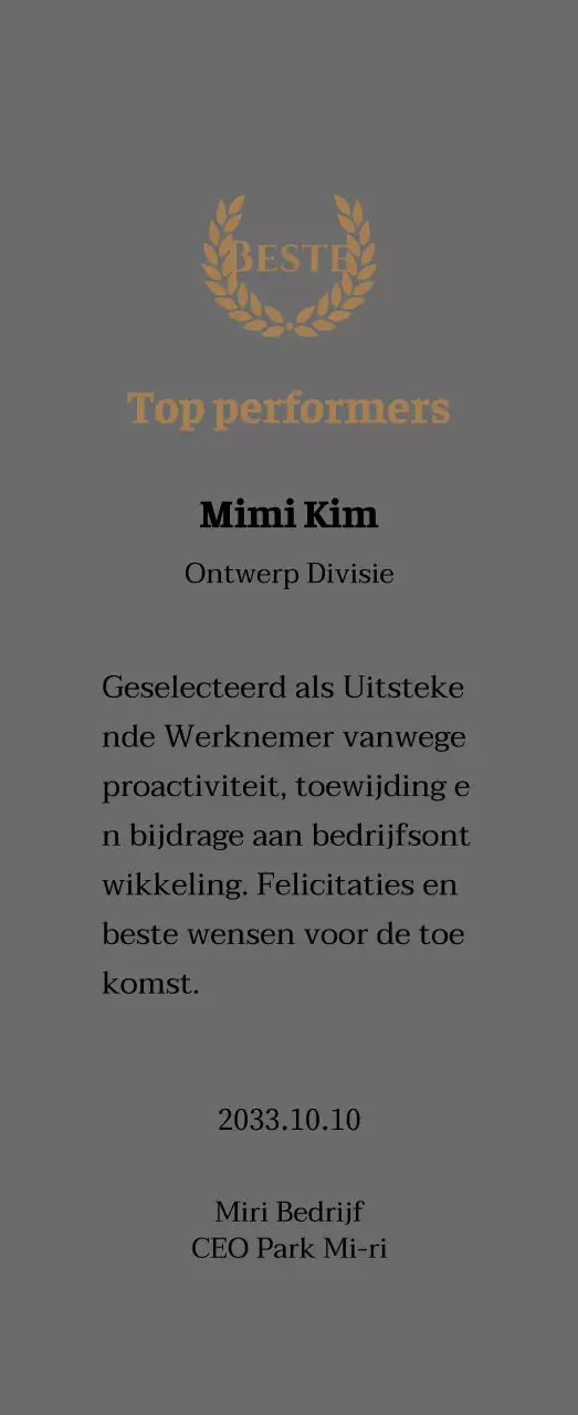 Luxe bedankbord met gouden lauweren en stempel