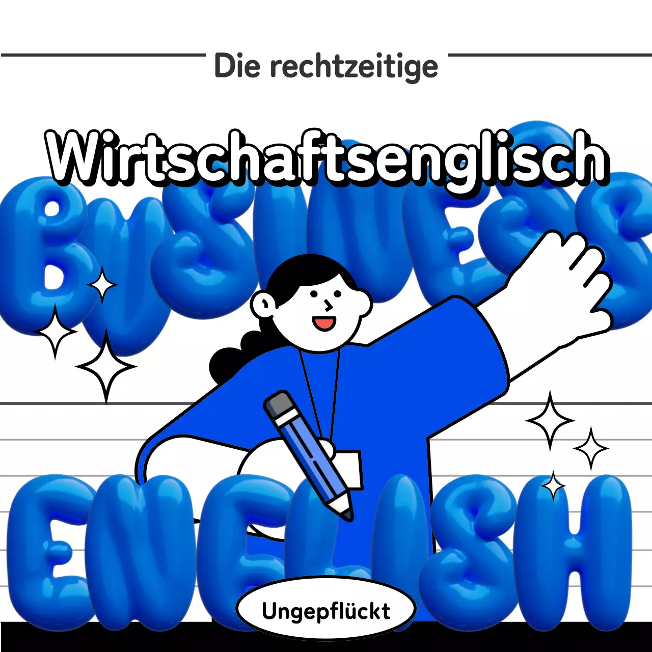 Kitschige englische Geschäftspost in blau und schwarz-weiß